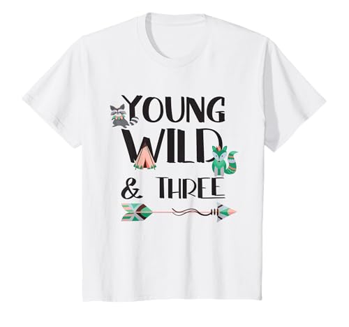 Kinder 3. Geburtstag Mädchen Young Wild and Three T-Shirt von Geburtstags Kinder Design für Jungen & Mädchen