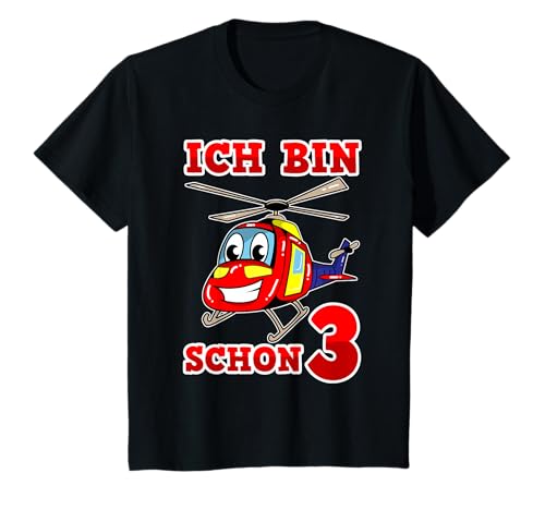 Hubschrauber Kinder 3. Geburtstag 3 Jahre Mädchen Junge T-Shirt von Geburtstags Kinder Geschenk für Mädchen & Junge