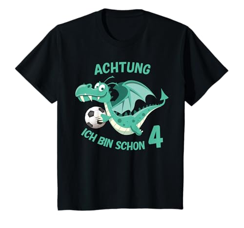 Kinder 4. Geburtstag Drache Fußball 4 Jahre Mädchen Junge T-Shirt von Geburtstags Kinder Geschenk für Mädchen & Junge