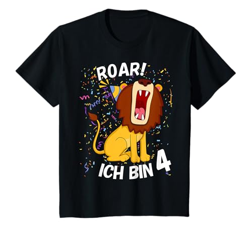 Löwe Kinder 4. Geburtstag Roar Ich bin 4 Jahre Löwen T-Shirt Löwe Kinder 4. Geburtstag Roar Ich bin 4 Jahre Löwen T-Shirt von Geburtstags Kinder Geschenk für Mädchen & Junge