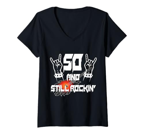 Damen Spruch 50 rockt Immer noch 1975 Gitarre Heavy Metal Hardrock T-Shirt mit V-Ausschnitt Damen Spruch 50 rockt Immer noch 1975 Gitarre Heavy Metal Hardrock T-Shirt mit V-Ausschnitt von Geburtstags-Shirt Geschenk-Idee Frau Mann Jahrgang