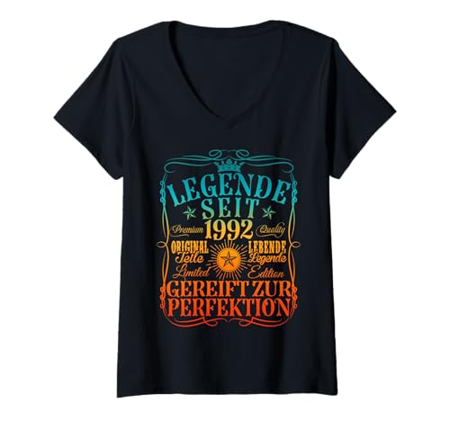 Damen 33. Geburtstag Mann Frau 33 Jahre 1992 Deko Lustig Geschenk T-Shirt mit V-Ausschnitt von Geburtstags TShirt 33 Jahre Mann Frau Damen Herren
