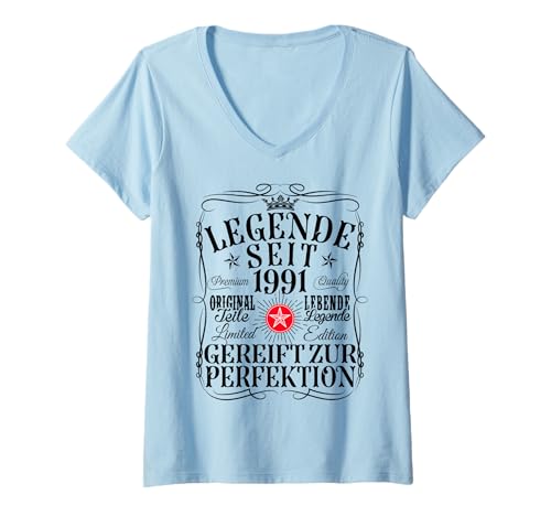 Damen 34. Geburtstag Mann Frau 34 Jahre 1991 Deko Lustig Geschenk T-Shirt mit V-Ausschnitt Damen 34. Geburtstag Mann Frau 34 Jahre 1991 Deko Lustig Geschenk T-Shirt mit V-Ausschnitt von Geburtstags TShirt 34 Jahre Mann Frau Damen Herren