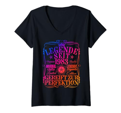 Damen 42. Geburtstag Mann Frau 42 Jahre 1983 Deko Lustig Geschenk T-Shirt mit V-Ausschnitt Damen 42. Geburtstag Mann Frau 42 Jahre 1983 Deko Lustig Geschenk T-Shirt mit V-Ausschnitt von Geburtstags TShirt 42 Jahre Mann Frau Damen Herren