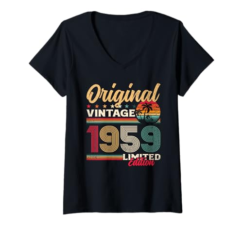 Damen 66. Geburtstag Mann Frau 66 Jahre Original 1959 Deko Lustig T-Shirt mit V-Ausschnitt von Geburtstags TShirt 66 Jahre Mann Frau Damen Herren