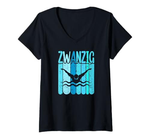 Damen Schwimmen 20 Geburtstag T-Shirt mit V-Ausschnitt von Geburtstags Tshirts für Schwimmer