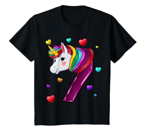 Geburtstag Einhorn 7 Jahre Mädchen T-Shirt von Geburtstagsdeko 7 Jahre Mädchen Einhorn