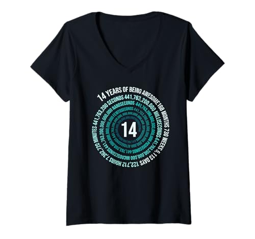 Damen 14 Jahre Geburtstag Helix 14 Jahr Jungen Mädchen Geburtstags T-Shirt mit V-Ausschnitt Damen 14 Jahre Geburtstag Helix 14 Jahr Jungen Mädchen Geburtstags T-Shirt mit V-Ausschnitt von Geburtstagsfeier Geschenkidee Kindergeburtstag