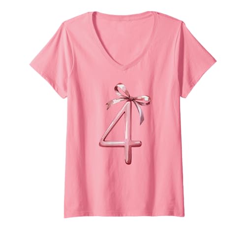 Damen Vier Schleifen-Birthday-Girl Coquette T-Shirt mit V-Ausschnitt Damen Vier Schleifen-Birthday-Girl Coquette T-Shirt mit V-Ausschnitt von Geburtstagsfreude Designs