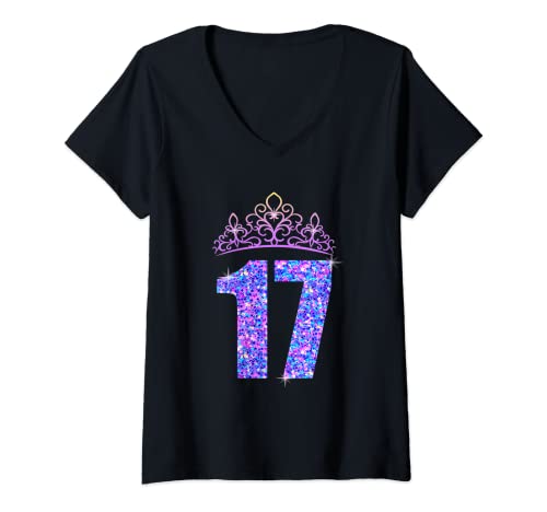 Damen Geschenk zum 17. Geburtstag für Mädchen zum 17. Geburtstag T-Shirt mit V-Ausschnitt von Geburtstagsgeschenk 17 Jahre Geschenkidee
