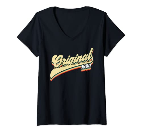 Damen 1980 Geburtstag T-Shirt mit V-Ausschnitt von Geburtstagsgeschenk 1980