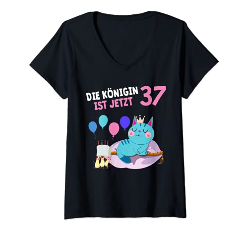 Damen 37. Geburtstag 37 Jahre 1984 Geschenk Damen Katze lustig T-Shirt mit V-Ausschnitt Damen 37. Geburtstag 37 Jahre 1984 Geschenk Damen Katze lustig T-Shirt mit V-Ausschnitt von Geburtstagsgeschenk 1984 geboren Geschenkidee fun