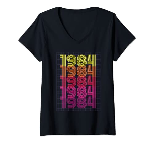 Damen 1984 Geburtstag T-Shirt mit V-Ausschnitt von Geburtstagsgeschenk 1984