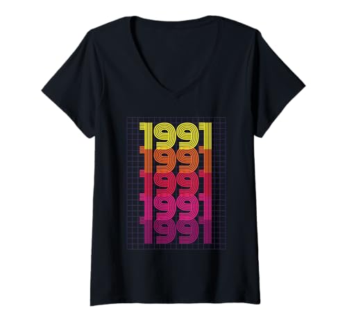 Damen 1991 Geburtstag T-Shirt mit V-Ausschnitt von Geburtstagsgeschenk 1991