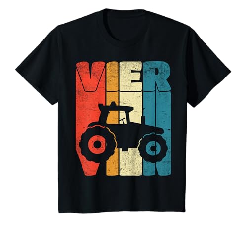 Retro 4 Jahre Jungen 4. Geburtstag Traktor Kinder Trecker T-Shirt von Geburtstagsgeschenk 4 Jahre Mädchen Jungen