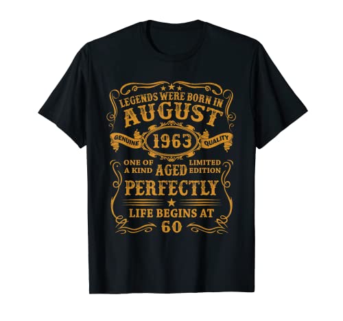 Herren Legenden wurden im August 1963 60.Geburtstag Mann Frau Deko T-Shirt von Geburtstagsgeschenk Damen Herren 1963 Geschenkidee