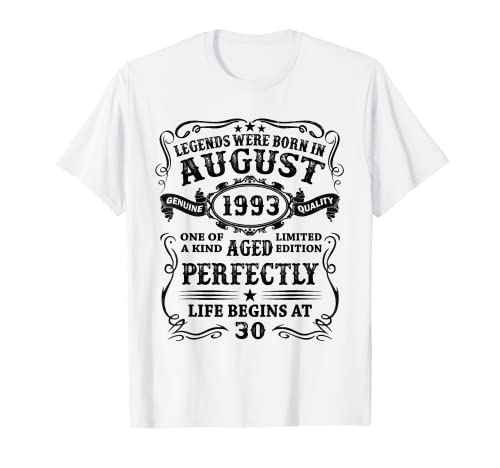 Herren Legenden wurden im August 1993 30.Geburtstag Mann Frau Deko T-Shirt von Geburtstagsgeschenk Damen Herren 1993 Geschenkidee