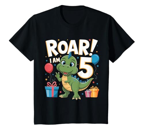 Kinder Geburtstagsshirt 5 Jahre Kinder Dinosaurier Dino Ich bin 5 T-Shirt Kinder Geburtstagsshirt 5 Jahre Kinder Dinosaurier Dino Ich bin 5 T-Shirt von Geburtstagsgeschenk Dinosaurier Kinder Kleidung