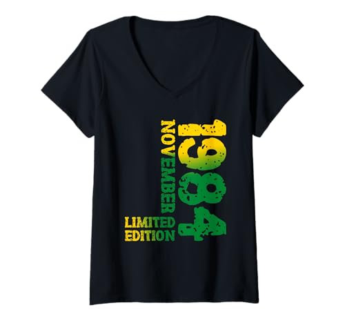 Damen 41 Geburtstag Deko Frau Mann Limited Edition November 1984 T-Shirt mit V-Ausschnitt von Geburtstagsgeschenk Frauen Männer Geburtstagsdeko