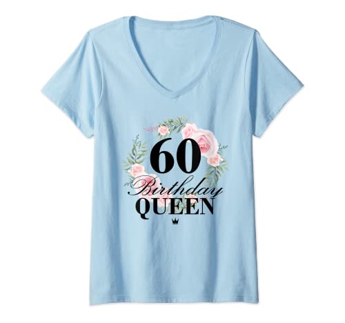 Damen 60. Geburtstag Birthday Queen 60 Jahre T-Shirt mit V-Ausschnitt Damen 60. Geburtstag Birthday Queen 60 Jahre T-Shirt mit V-Ausschnitt von Geburtstagsgeschenk Frauen zum 60. Geburtstag