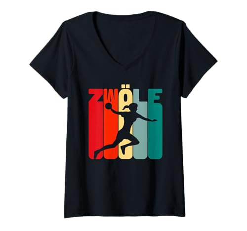 Damen 12. Geburtstag Handballer 12 Jahre Mädchen Handball T-Shirt mit V-Ausschnitt von Geburtstagsgeschenk Handball Mädchen Sport Frauen