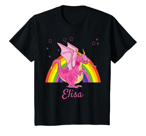 Kinder Elisa Mädchen Name Drache Pink Regenbogen Geschenk Mode T-Shirt Kinder Elisa Mädchen Name Drache Pink Regenbogen Geschenk Mode T-Shirt von Geburtstagsgeschenk Kindergartenkinder Schulkinder