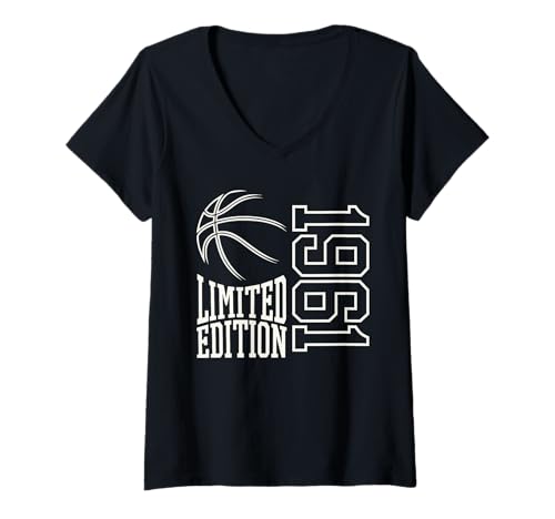 Damen Geboren 1961 Herren Geburtstag Jahrgang 1961 Basketball T-Shirt mit V-Ausschnitt Damen Geboren 1961 Herren Geburtstag Jahrgang 1961 Basketball T-Shirt mit V-Ausschnitt von Geburtstagsgeschenk Mann Frau geboren in 1961