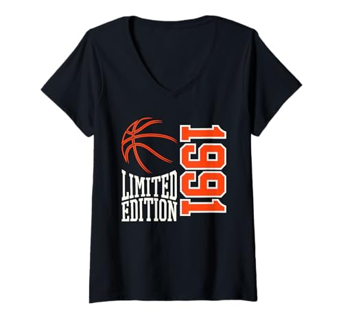 Damen Geboren 1991 Herren Geburtstag Jahrgang 1991 Basketball T-Shirt mit V-Ausschnitt von Geburtstagsgeschenk Mann Frau geboren in 1991