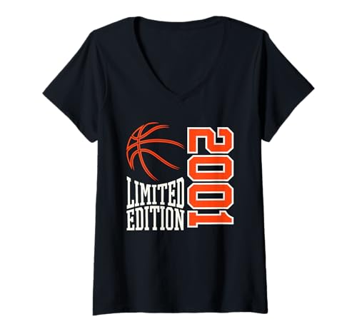 Damen Geboren 2001 Herren Geburtstag Jahrgang 2001 Basketball T-Shirt mit V-Ausschnitt von Geburtstagsgeschenk Mann Frau geboren in 2001