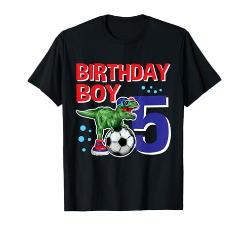 Dinosaurier Birthday Boy 5 Jahre Alt Dino Fußball Geburtstag T-Shirt Dinosaurier Birthday Boy 5 Jahre Alt Dino Fußball Geburtstag T-Shirt von Geburtstagsgeschenk für 5 Jährigen Fußball Fan