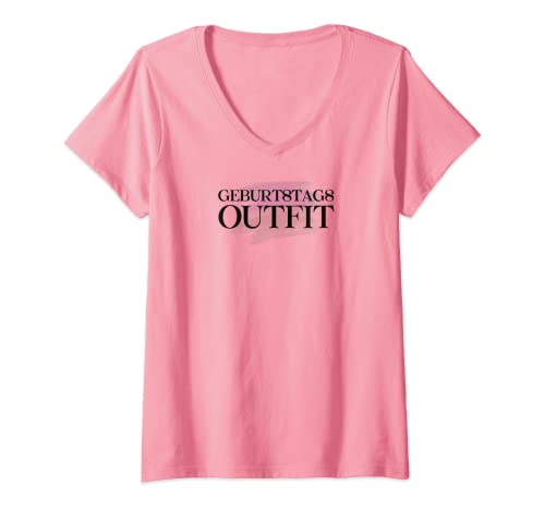 Damen Geburtstagsoutfit Lustige Idee zum Geburtstag Happy Birthday T-Shirt mit V-Ausschnitt von Geburtstagsgeschenk für Frauen Geschenk Freundin