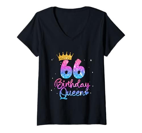 Damen 66 Geburtstag Frauen - Birthday Queen 66 T-Shirt mit V-Ausschnitt Damen 66 Geburtstag Frauen - Birthday Queen 66 T-Shirt mit V-Ausschnitt von Geburtstagsgeschenk für Frauen