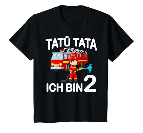 Kinder Feuerwehrmann mit Feuerwehrauto Ich bin 2 Jahre Geburtstag T-Shirt von Geburtstagsgeschenk für Kindergeburtstag Feuerwehr