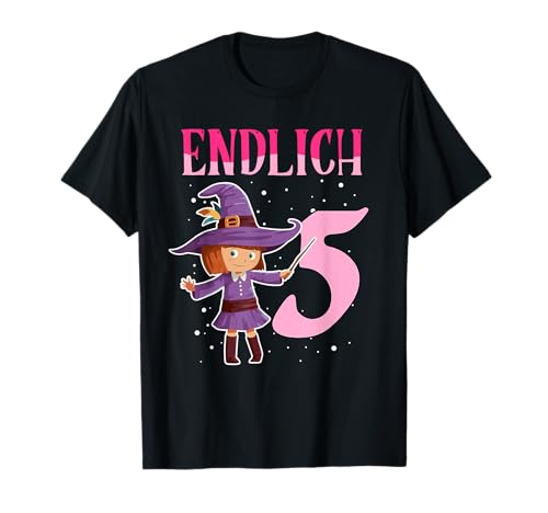 Kindergeburtstag mit süßer Hexe Mädchen 5. Jahre T-Shirt Kindergeburtstag mit süßer Hexe Mädchen 5. Jahre T-Shirt von Geburtstagsgeschenk für kleine Hexen Mädchen