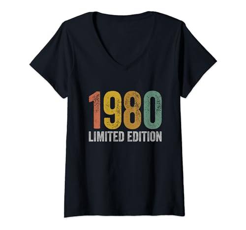 Damen Jahrgang 1980 Geburtstag T-Shirt mit V-Ausschnitt Damen Jahrgang 1980 Geburtstag T-Shirt mit V-Ausschnitt von Geburtstagsgeschenke 1980 für Männer und Frauen