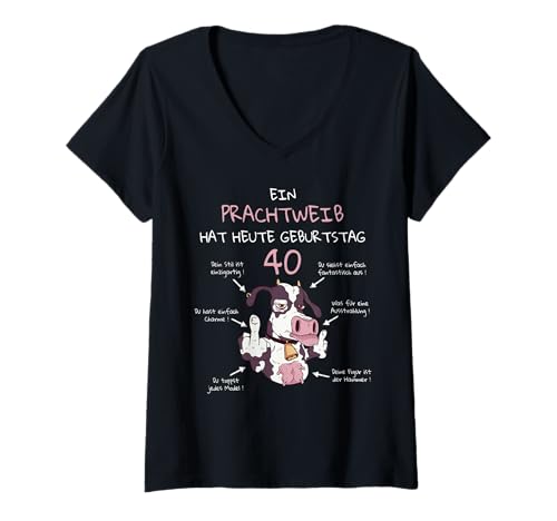 Damen A Splendid Woman Hat Today 40th Birthday Lustige Sprüche Kuh T-Shirt mit V-Ausschnitt Damen A Splendid Woman Hat Today 40th Birthday Lustige Sprüche Kuh T-Shirt mit V-Ausschnitt von Geburtstagsgeschenke Für Frauen 40 Jahre Lustig
