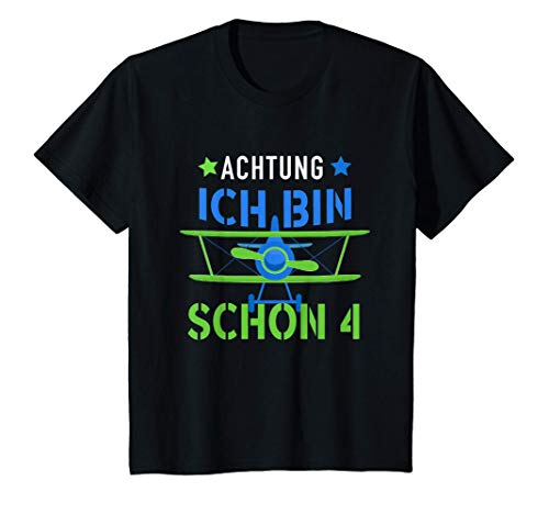 Kinder Achtung ich bin schon 4 I Geburtstag T-Shirt mit Flugzeug T-Shirt von Geburtstagsgeschenke Kleinkinder Flugzeug