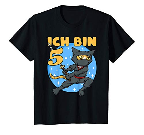 Kinder Ich Bin 5 Katze im Ninja Kostüm Ninja Katze 5. Geburtstag T-Shirt von Geburtstagsgeschenke für kleine Ninja Fans