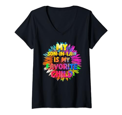 Damen Mein Schwiegersohn Ist Mein Lieblingskind Sonnenblume T-Shirt mit V-Ausschnitt Damen Mein Schwiegersohn Ist Mein Lieblingskind Sonnenblume T-Shirt mit V-Ausschnitt von Geburtstagsideen Für Schwiegersohn