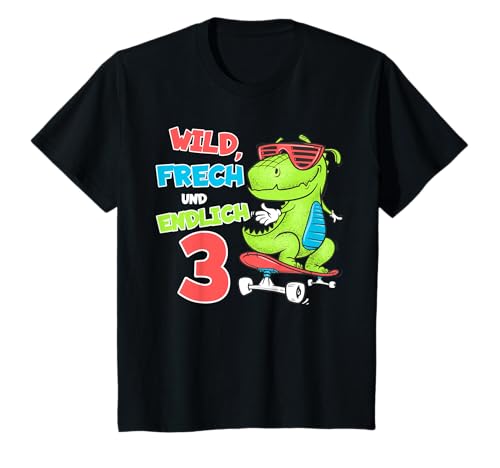 Dritter 3. Geburtstag Wild, Frech & endlich 3 Kind T-Shirt Dritter 3. Geburtstag Wild, Frech & endlich 3 Kind T-Shirt von Geburtstagskind Junge Mädchen Drache Dino