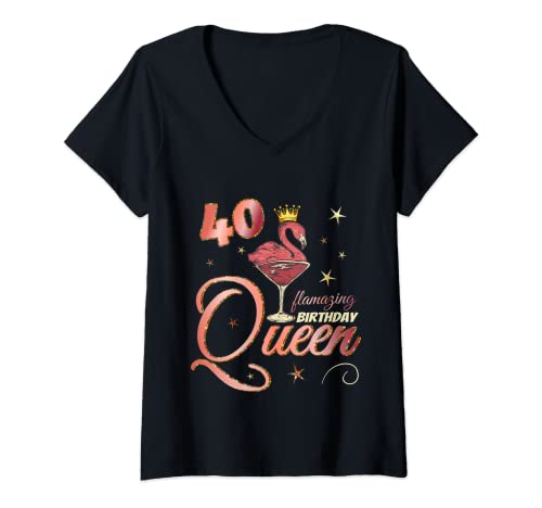 Damen Flamingo-Geschenk zum 40. Geburtstag T-Shirt mit V-Ausschnitt Damen Flamingo-Geschenk zum 40. Geburtstag T-Shirt mit V-Ausschnitt von Geburtstagsmotiv 40 Jahre Geburtstagsgeschenk