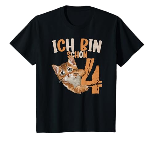 Kinder 4. Geburtstag Mädchen Junge Katze Ich Bin Schon 4 Jahre T-Shirt Kinder 4. Geburtstag Mädchen Junge Katze Ich Bin Schon 4 Jahre T-Shirt von Geburtstagsparty Mädchen Junge Katzenliebhaber