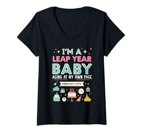 Damen Alles Gute zum Geburtstag Schaltjahr Jahr 29. Februar Leap T-Shirt mit V-Ausschnitt Damen Alles Gute zum Geburtstag Schaltjahr Jahr 29. Februar Leap T-Shirt mit V-Ausschnitt von Geburtstagsschaltjahr 29. Februar
