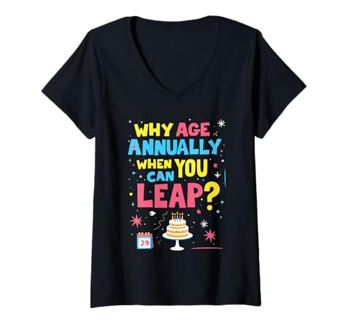Damen Alles Gute zum Geburtstag Schaltjahr Jahr 29. Februar Leap T-Shirt mit V-Ausschnitt Damen Alles Gute zum Geburtstag Schaltjahr Jahr 29. Februar Leap T-Shirt mit V-Ausschnitt von Geburtstagsschaltjahr 29. Februar