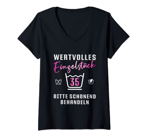 Damen 35ter Geburtstag Waschsymbole Geschenk zum 35. Geburtstag T-Shirt mit V-Ausschnitt Damen 35ter Geburtstag Waschsymbole Geschenk zum 35. Geburtstag T-Shirt mit V-Ausschnitt von Geburtstagsshirt 35 Jahre Frauen
