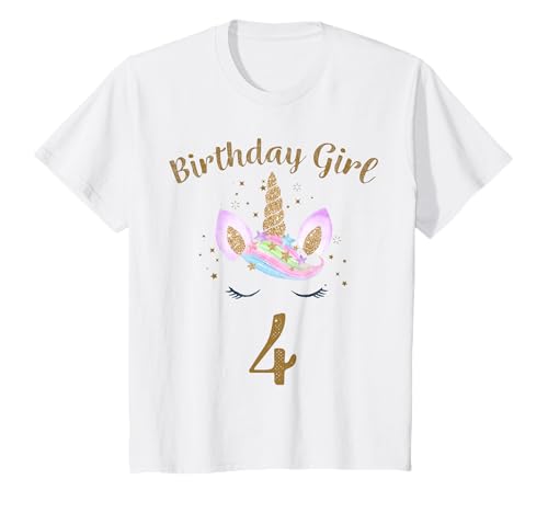 Geburtstagsshirt 4 Jahre Mädchen Einhorn T-Shirt von Geburtstagsshirt 4 Jahre Mädchen