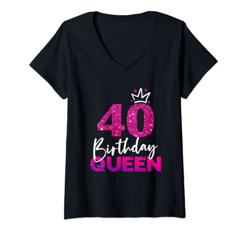 Damen 40ter Geburtstag Birthday Queen Geschenk zum 40. Geburtstag T-Shirt mit V-Ausschnitt Damen 40ter Geburtstag Birthday Queen Geschenk zum 40. Geburtstag T-Shirt mit V-Ausschnitt von Geburtstagsshirt 40 Jahre Frauen