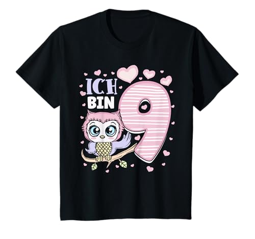 Neunter Geburtstag Mädchen 9 Jahre Eule Mit Herzen T-Shirt Neunter Geburtstag Mädchen 9 Jahre Eule Mit Herzen T-Shirt von Geburtstagsshirt 9 Jahre Mädchen Themkiddimal