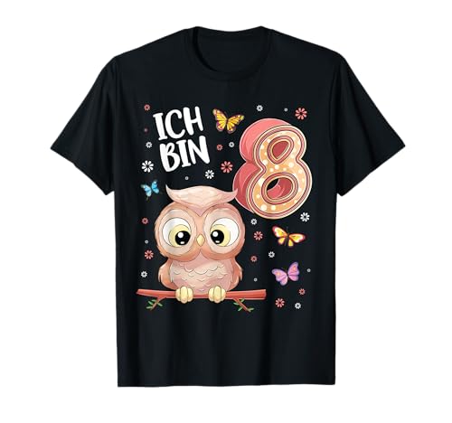 Geburtstagsshirt Eule 8 Geburtstag Mädchen 8 Jahre Ich bin 8 T-Shirt Geburtstagsshirt Eule 8 Geburtstag Mädchen 8 Jahre Ich bin 8 T-Shirt von Geburtstagsshirt Eule Kinder Jungen & Mädchen