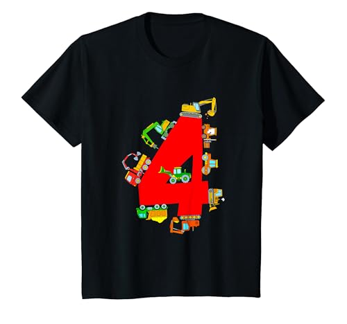 Kinder Bagger T-Shirt Geburtstag 4 Jahre Jungen Fahrzeuge Baustelle von Geburtstagsshirts für Jungen 4 Jahre